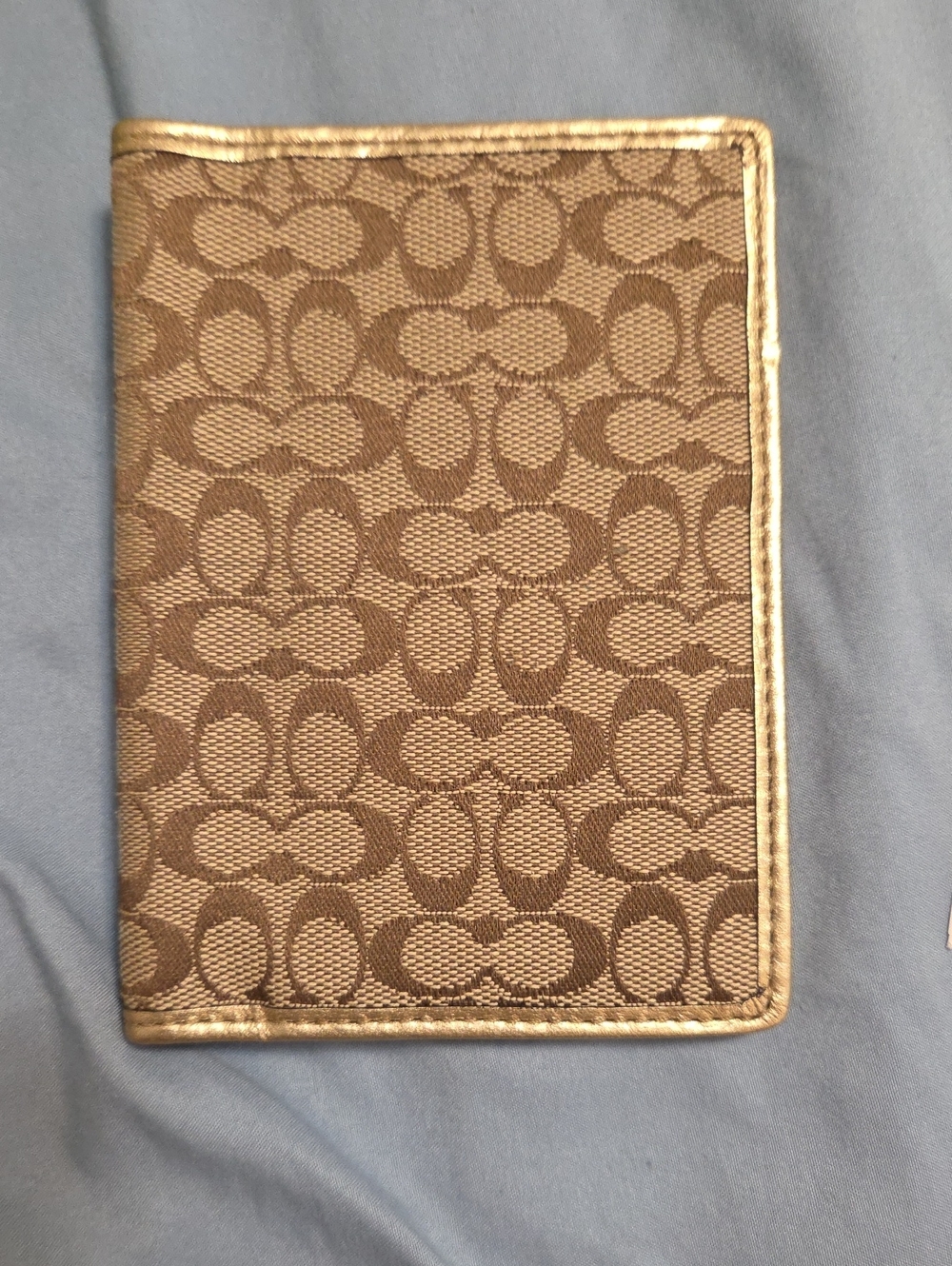 Coach Signature Canvas Passport Wallet in Khaki with Gold Trim